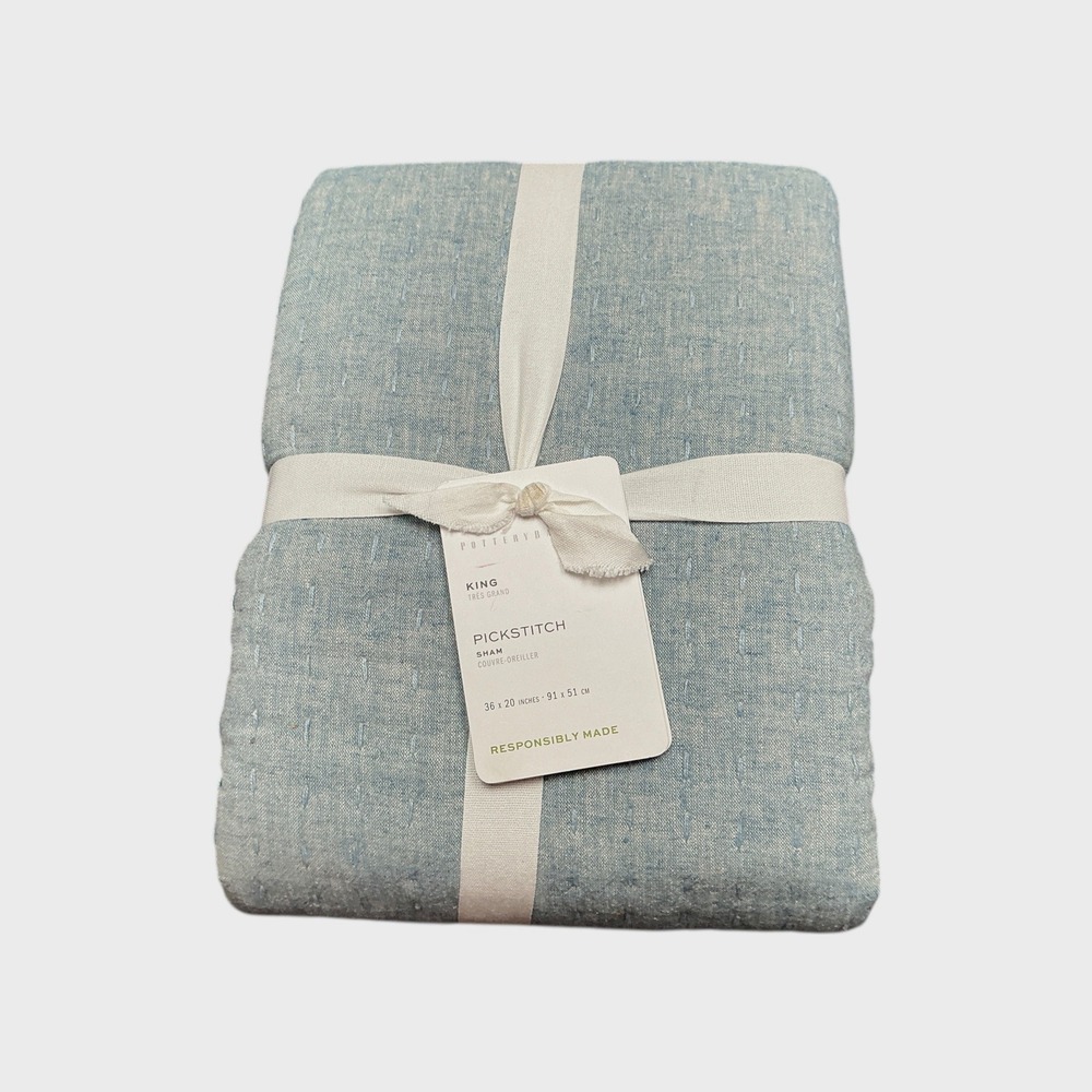 Pottery Barn Pickstitch King Sham Light Blue Textured Coverlet Coverlet